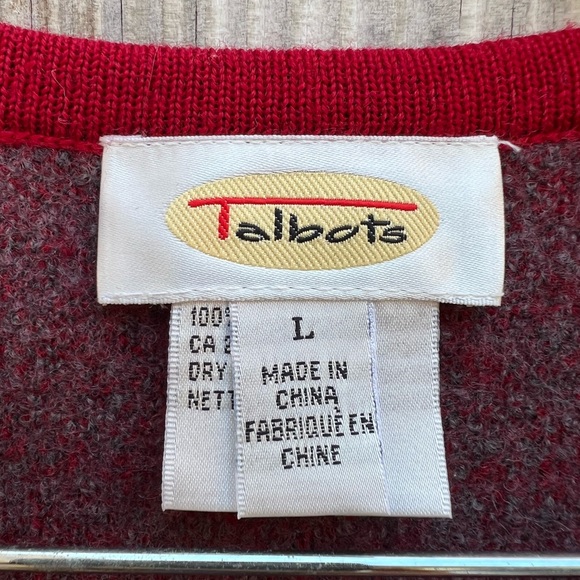TALBOTS Vintage Red 100% Wool Zipper Floral Vest Women’s Large - Picture 6 of 8